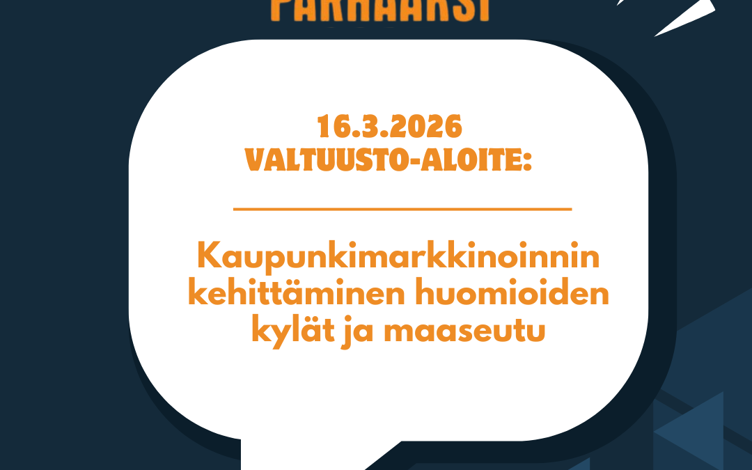Valtuustoaloite: Kaupunkimarkkinoinnin kehittäminen huomioiden kylät ja maaseutu
